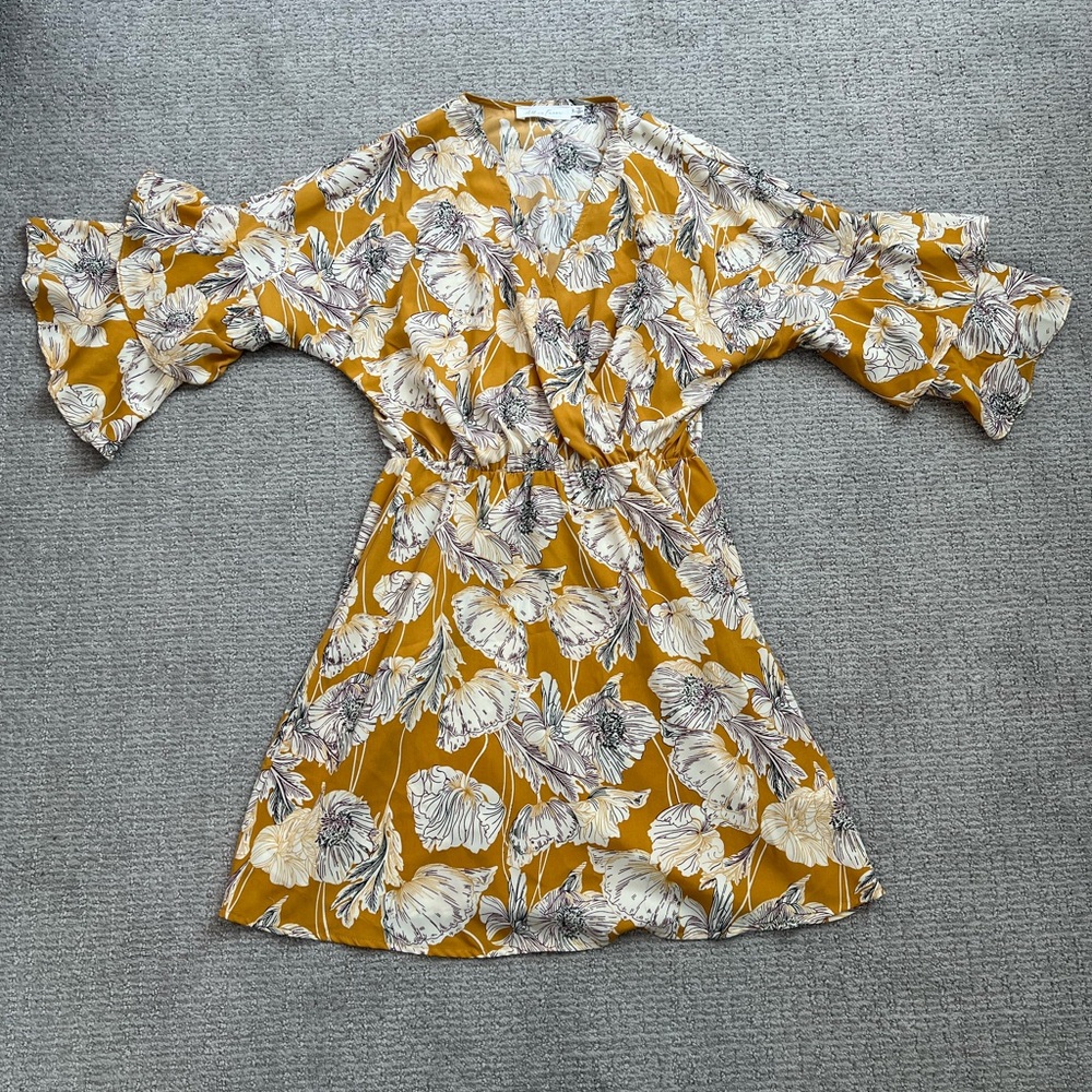 All in Favor Mustard Floral Dress